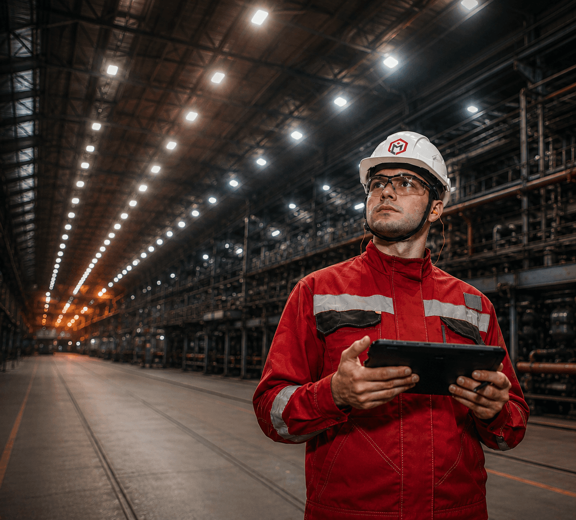 Profissionais usando EPIs em ambiente industrial